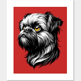 Stunning and Cool Brussels Griffon Monochrome and Gold Portrait for Father's Day Posters and Art